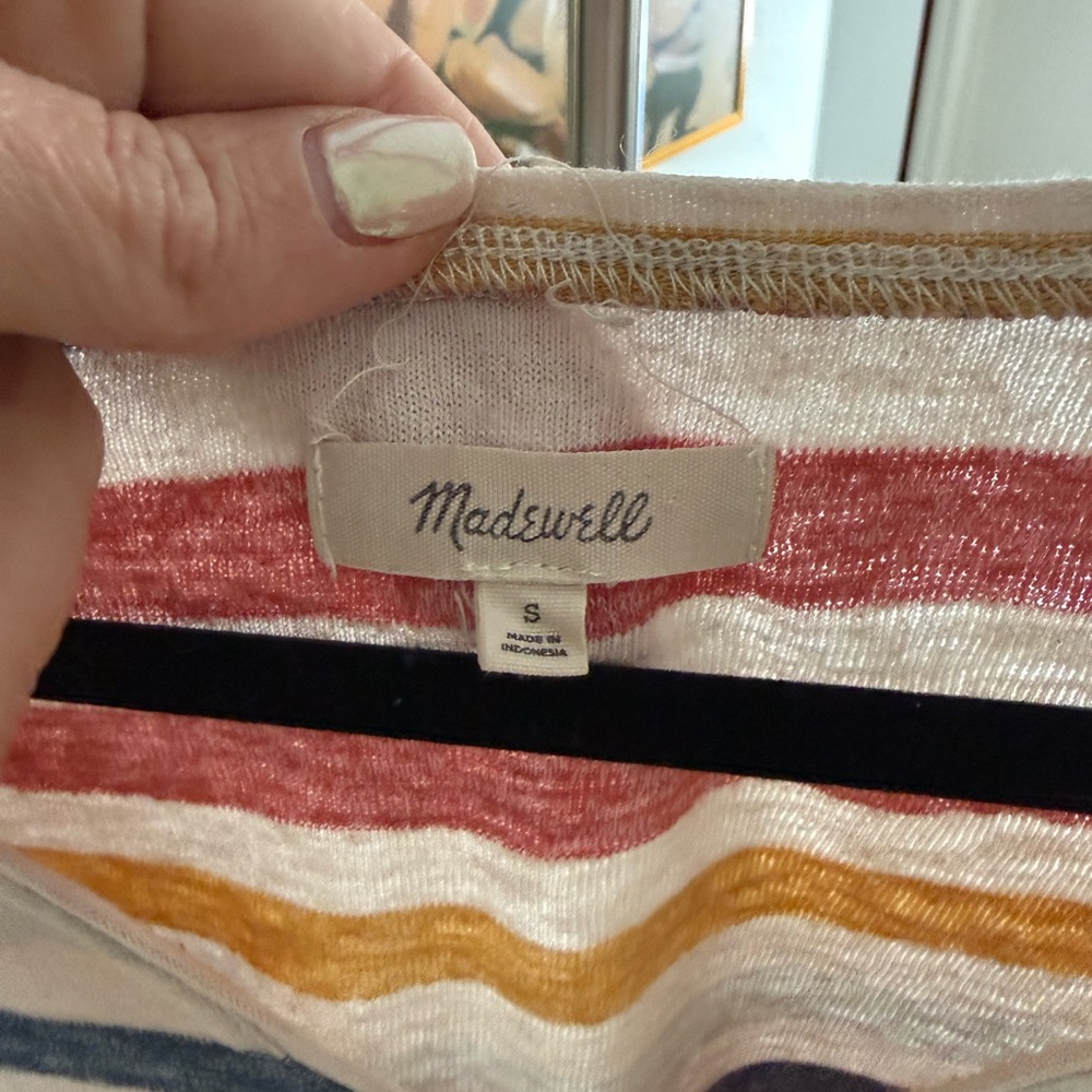 Madewell Striped V Neck Tee Size S Rainbow Stripe Casual Summer Top - Picture 6 of 9